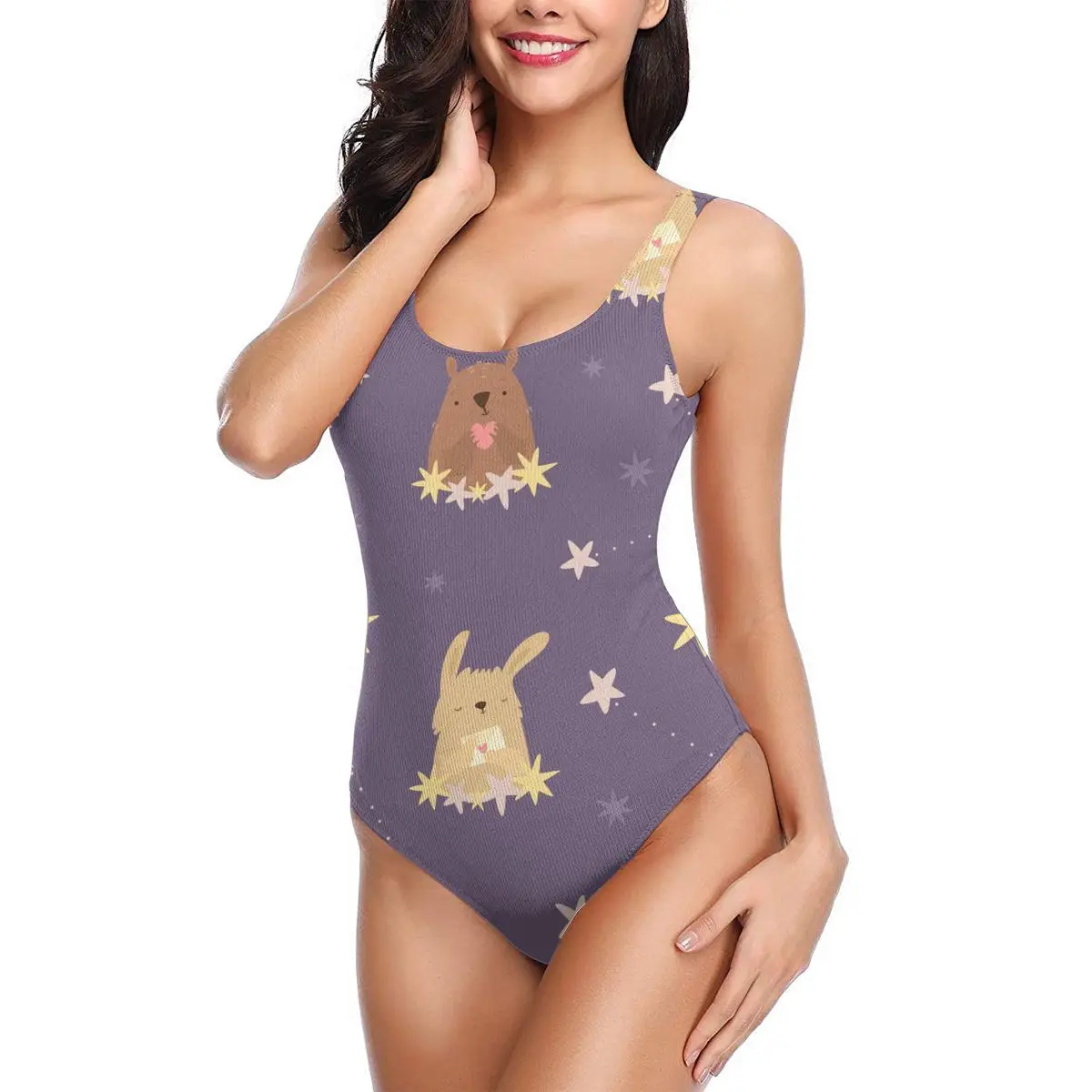 

Sexy One Piece Swimsuit Female Backless Bodysuit Swimwear Cosmic Bear Hare Constellations Women Bathing Suit Swimming Beach Wear