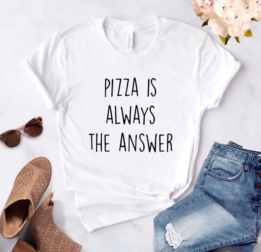 

Women T Shirt Pizza is Always the Answer Letter Print Tshirt Women Short Sleeve O Neck Loose T-shirt Ladies Causal Tee Shirt