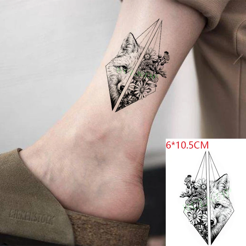 

Waterproof Temporary Tattoo Sticker Wolf Flower Triangle Pattern Body Art Flash Tattoo Fake Tattoo for Women Men