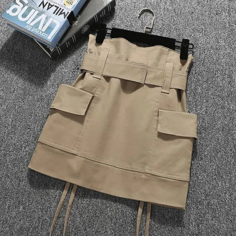 

2021 New Summer Fashion Street Style Solid A Line Sashes High Waist Slim Casual Skirt Hip Mini Skirt Women p2452