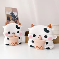 dairy for airpods 1 2 case cute cartoon cow milk bubble tea soft silicone wireless earphone cover for apple airpods pro case