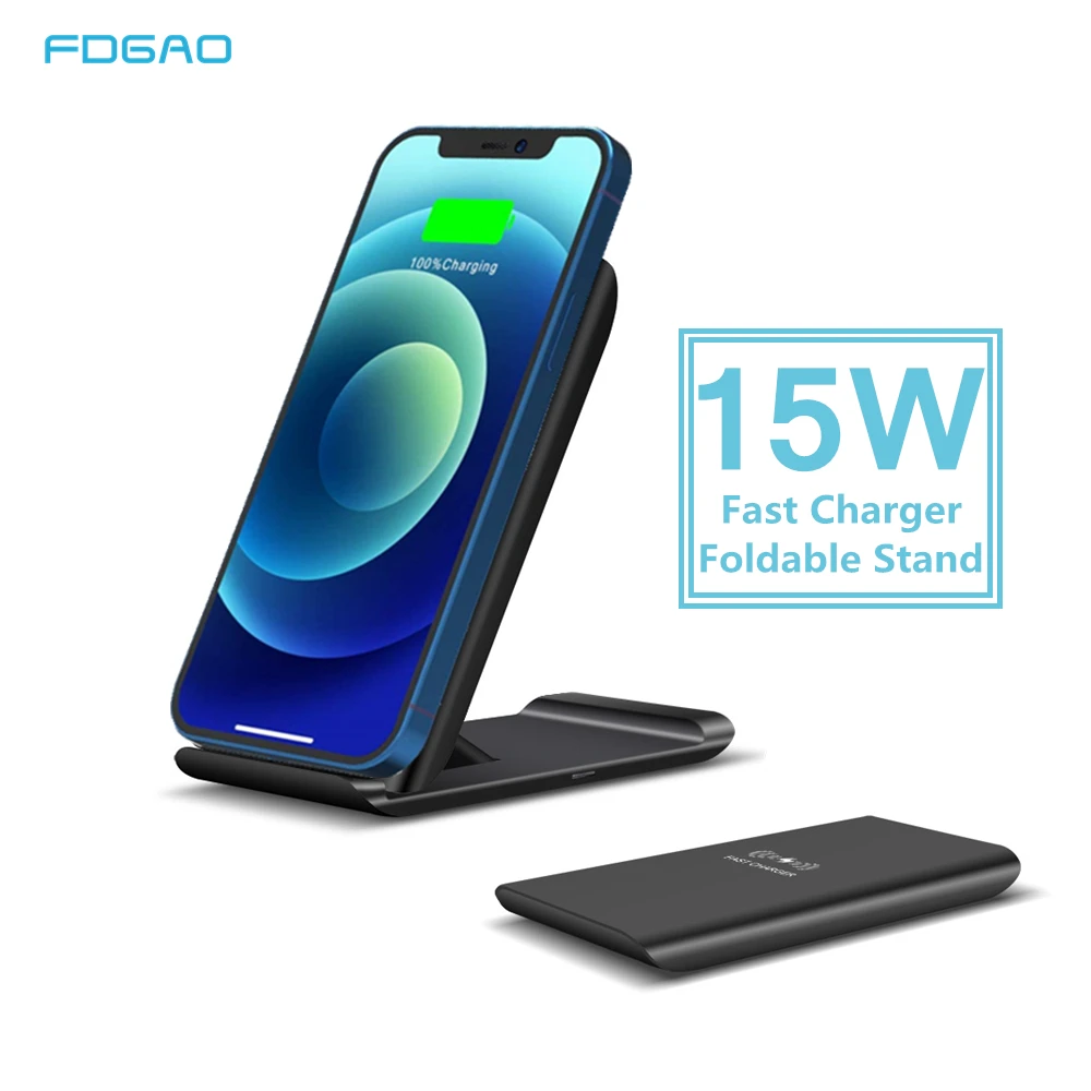 

Беспроводное зарядное устройство 15 Вт Qi, Индукционная Складная подставка для телефона, держатель для iPhone 12, 11, XR, X, XS, 8, Samsung S20, S10, S21, Galaxy Note 20