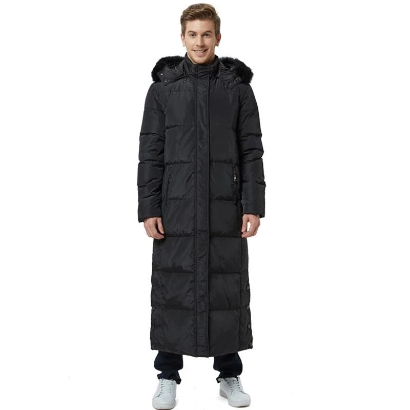 Winter Men's Black Down Jacket New Winter Male Super Length Smart Casual Down Jacket Detachable Fox Fur Hooded Long Coat S-5XL