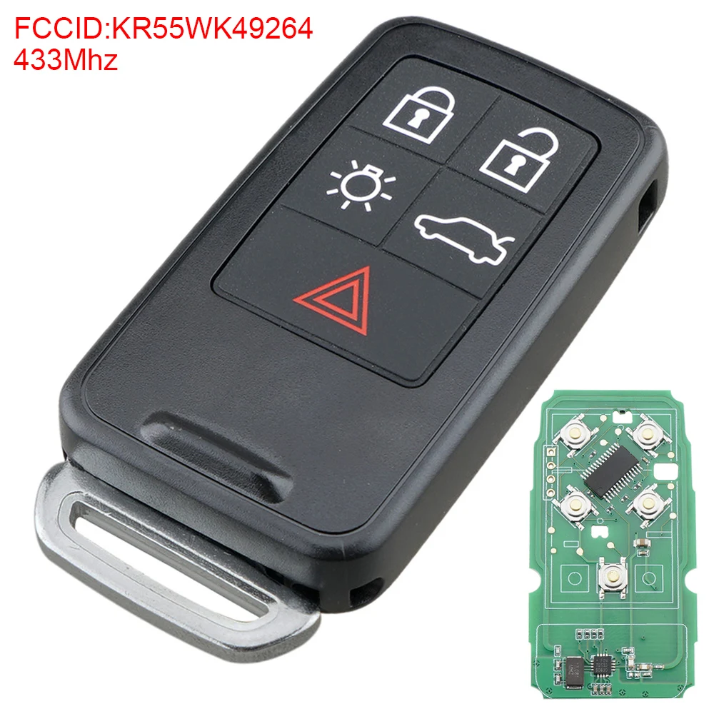 

433Mhz 5 Buttons Remote Car Key Fob Entry with ID46/7953 Chip KR55WK49264 Fit for Volvo 2010-2017 XC60/2008-2016 XC70