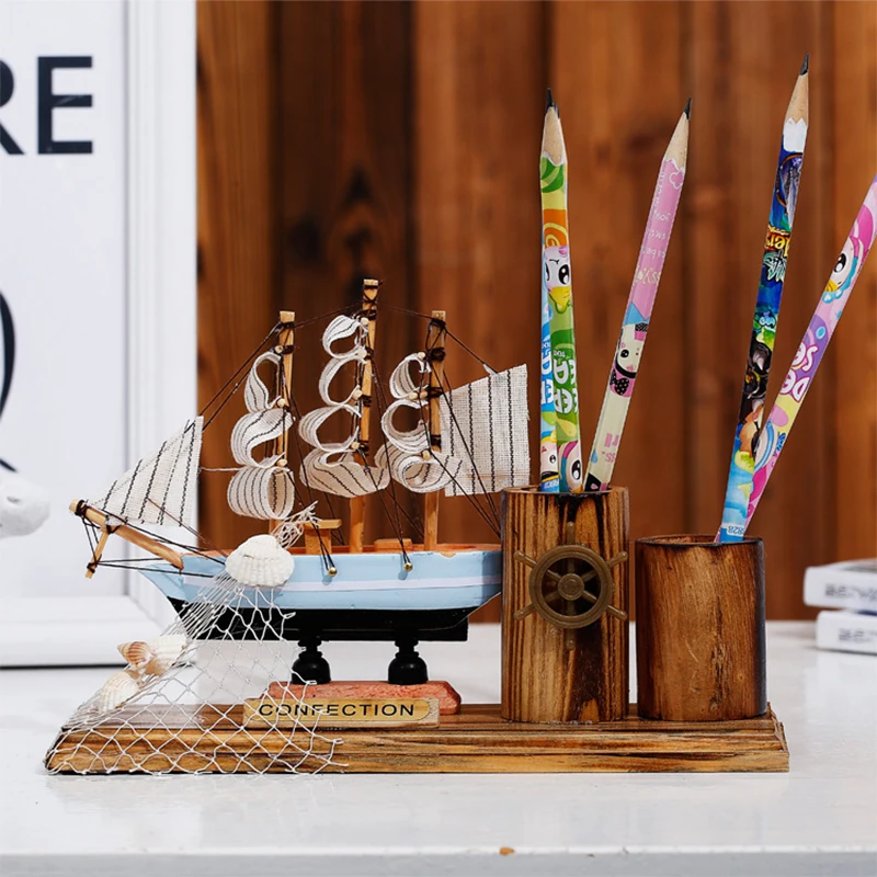 

Mediterranean Sailboat Model Pen Holder Desk Decoration Office Decoration Creative Wooden Crafts Desktop Decoration Home Decore