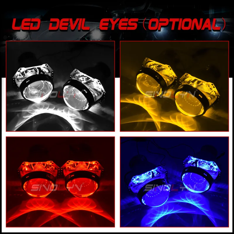 Биксеноновые прожекторные линзы Sinolyn 3 дюйма Hella H7 D2S D2H RGB Devil автомобильные фары