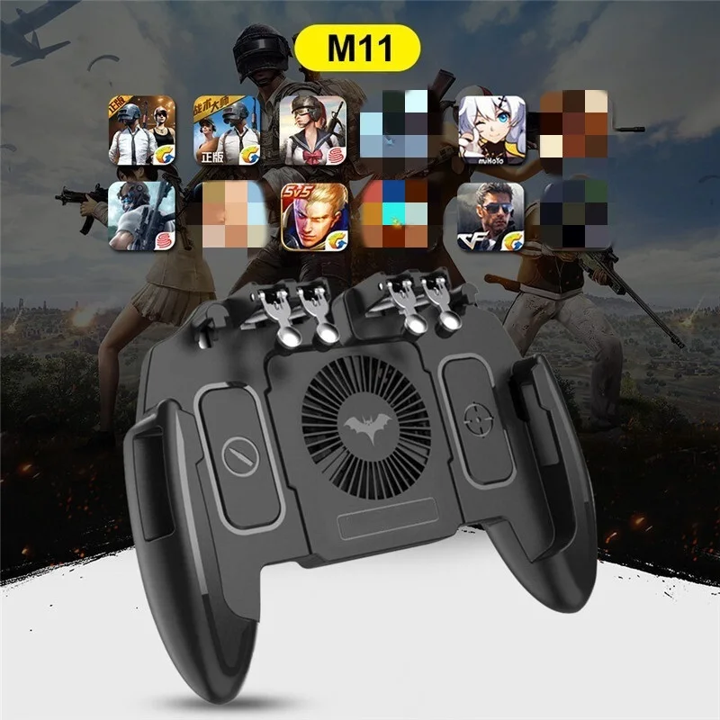 

HSYK Six Mobile Game Controller Gamepad Trigger Aim Button L1R1 Joystick For IPhone Android with Cooler Cooling Fan