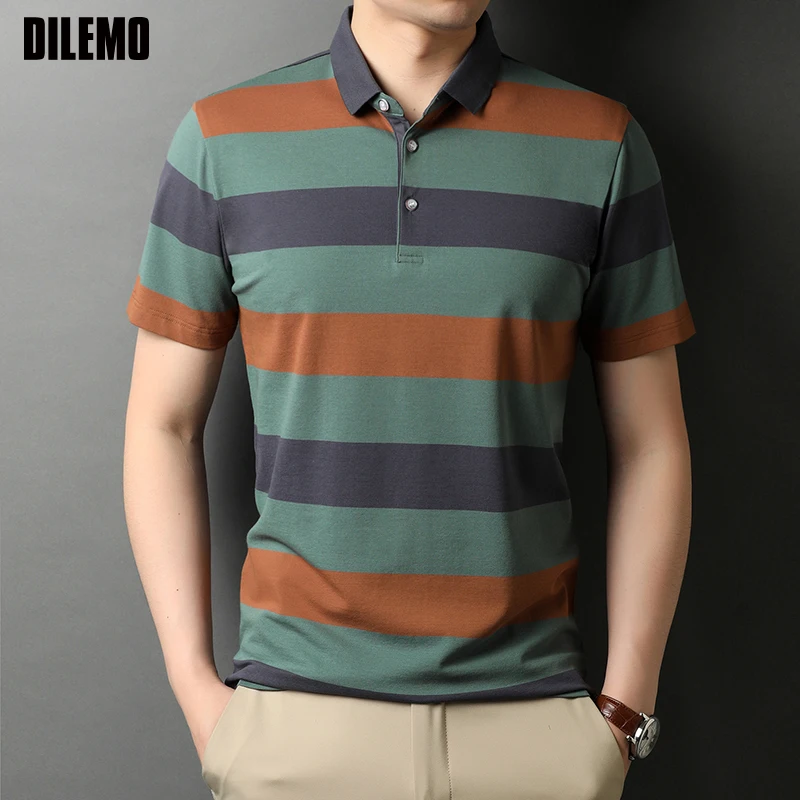 

Top Quality New Summer Brand Designer Striped Men's Polo Shirt Turn Down Collar Short Sleeve Casual Tops Fashions Men Clothes