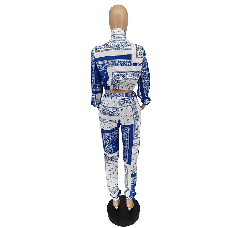 

2 Piece Set Tracksuit Women Fashion Long Sleeve Short Top and Straight Leg Pants Print Pattern Sportswear Wholesale Dropshipping