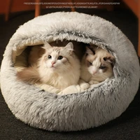 cat bed round soft plush burrowing cave hooded cat bed donut for dogs cats comfortable self warming pet bed