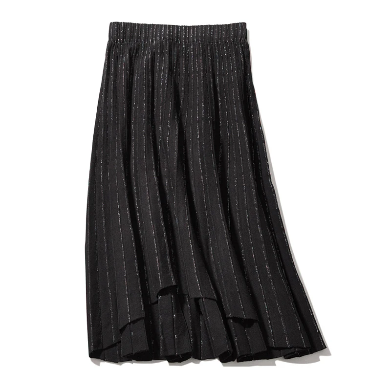 2019 Вязанная женская юбка с завышенной талией А силуэта модная полосатая зимняя