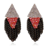 new arrived triangle shape cup chain inlaid aaa rhinestones and crystal beaded stud earrings for women trendy jewelry brincos
