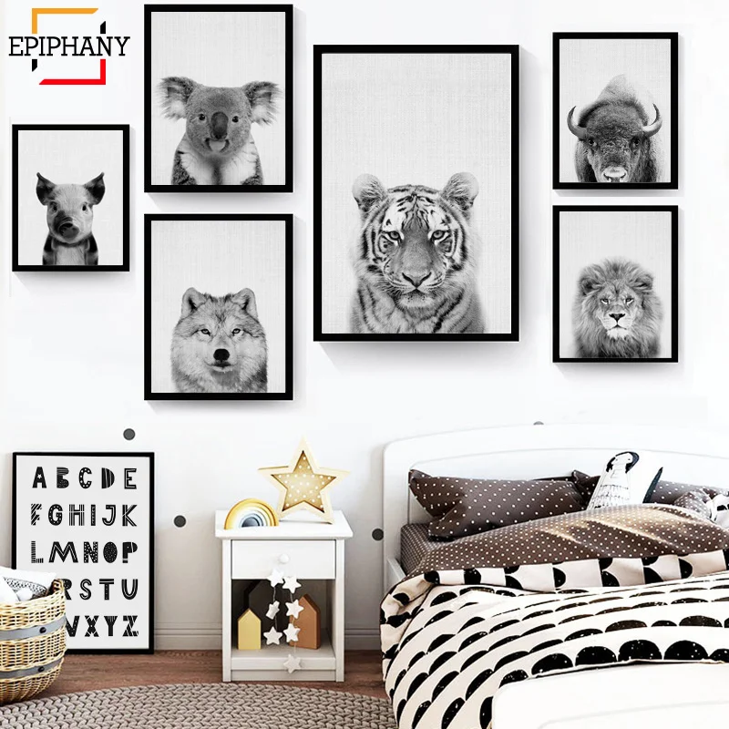 Картина на холсте в скандинавском стиле черно белые животные постеры и принты