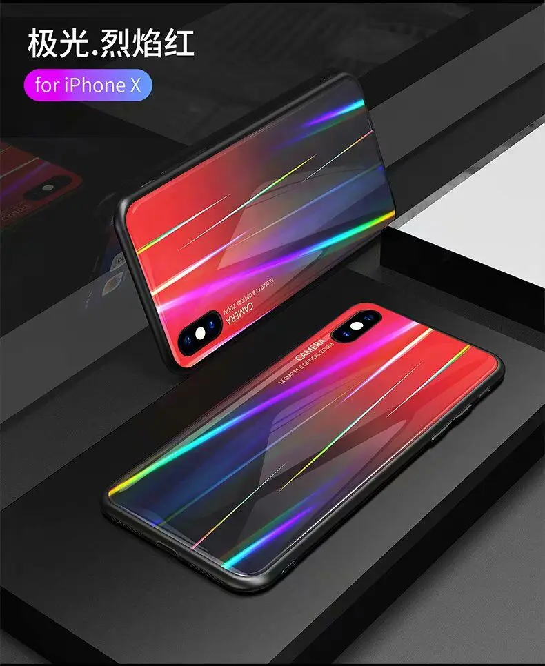Laser Tempered Glass Case for Xiaomi Mi 8 9 Gradient Colorful Soft Silicone Anti-knock Cover For Redmi Note 7 | Мобильные телефоны