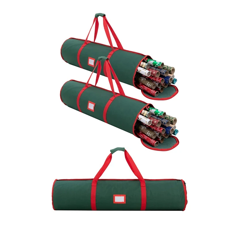 Bolsa de almacenamiento de papel de regalo para Navidad, contenedor organizador de rollos de papel de tela Oxford para regalo de vacaciones, accesorios de Navidad-2
