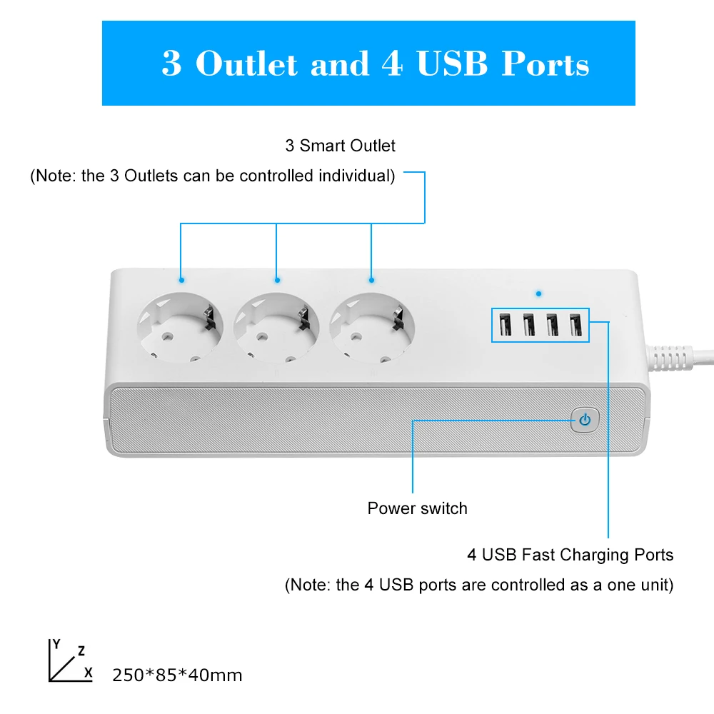 Умная розетка с таймером и Wi-Fi умный удлинитель 3 розетками переменного тока 4
