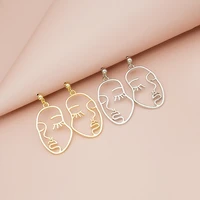 origin summer unique design face profile hollow out dangle earring for women femme gold silver color metallic earring jewelry