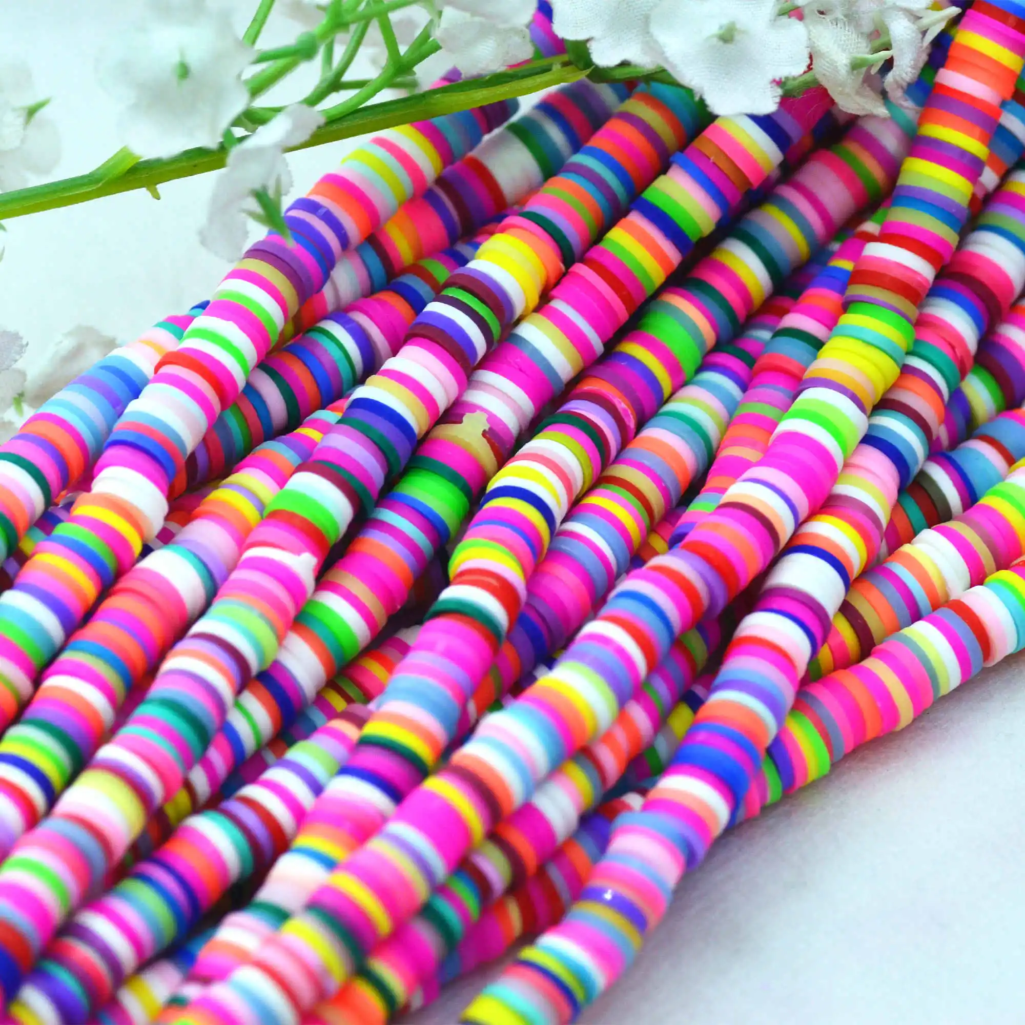 Бусины из полимерной глины в 2 нити разноцветные Круглые бусины ручной работы 5 мм