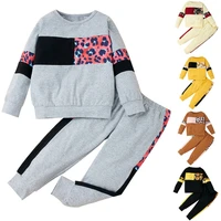 girl splicing long sleeve two piece set autumn and winter round neck printed t shirt loose casual sports pants boy fashion suit