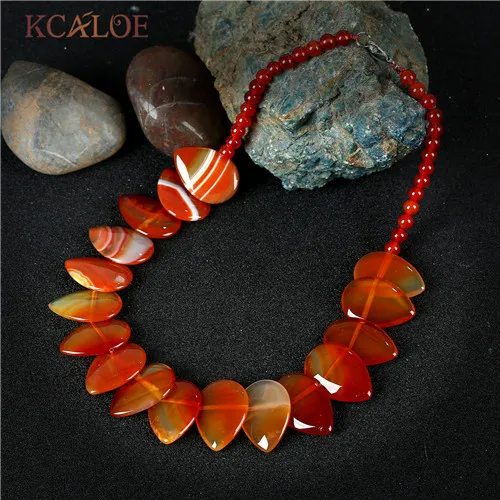 red agate KCALOE, ожерелье с тигровым глазом, женские винтажные аксессуары, большой натуральный камень, дизайн капли воды, чокеры, ожерелье s, Макси ожерелье - Окраска металла: red agate