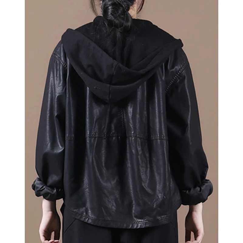 Punk Loose Short PU Coat Autumn European Women's Black Fake Leather Clip Female Bulk Motorcycle Coat With Zipper Fashion Outwear