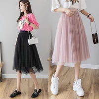 mesh tulle skirts womens midi pleated skirt black pink tulle skirt women spring summer korean elastic high waist mesh tutu skirt