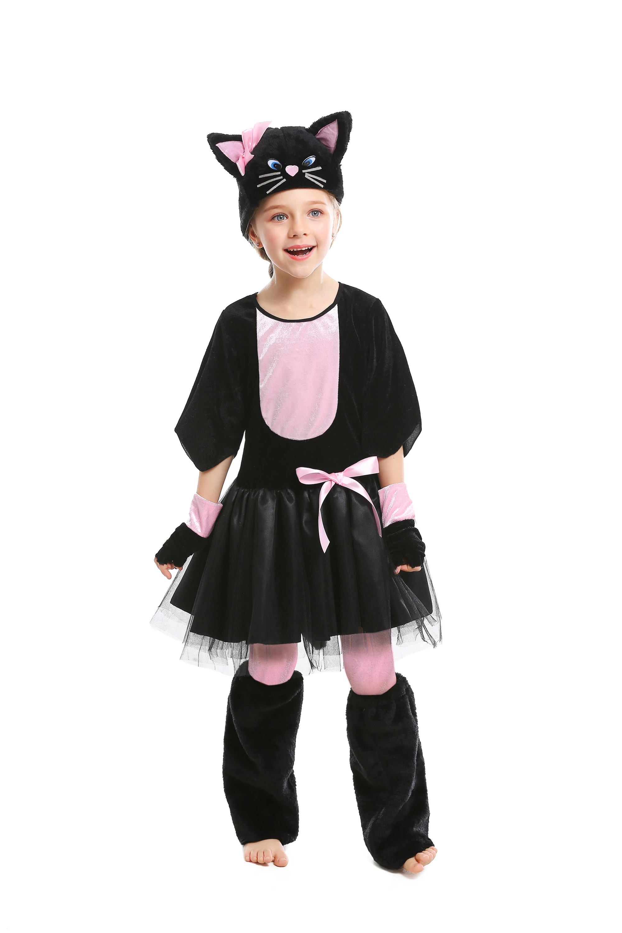 Милый костюм кошки нарядное платье с черной кошкой для девочек детская одежда