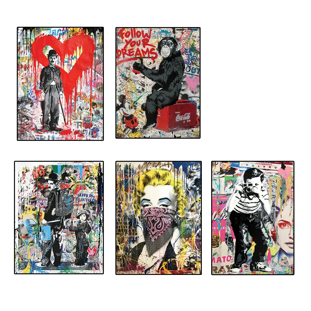 

Abstract Art Graffiti Street Art Chaplin Painting Canvas Posters Prints Wall Decor Art for Room Decor Cuadros