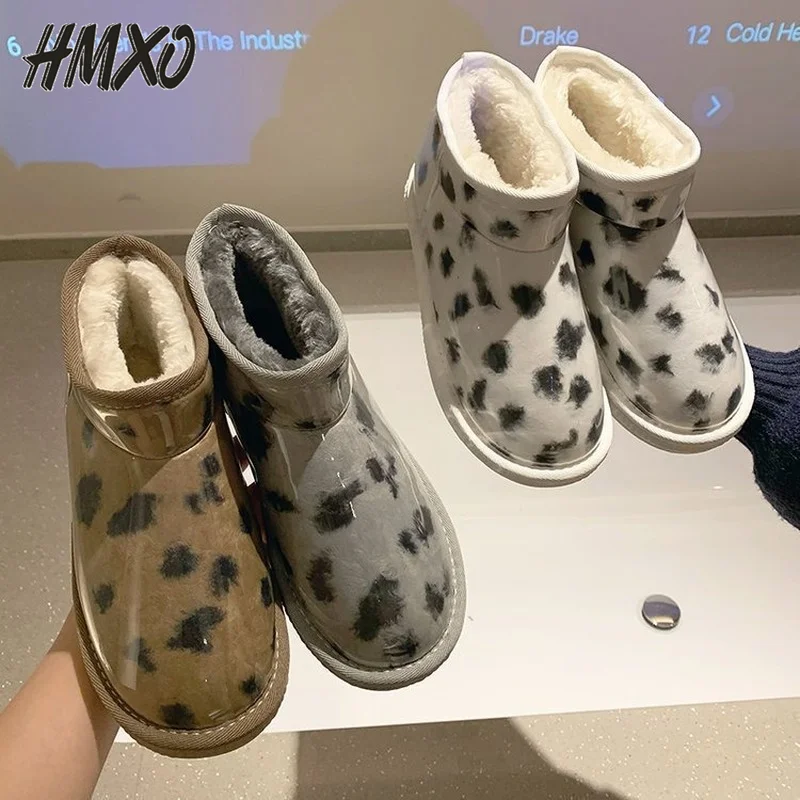 

Женские зимние ботинки HMXO на толстой подошве с леопардовым принтом, короткие сапоги, женские зимние ботинки с бархатной подкладкой, универс...