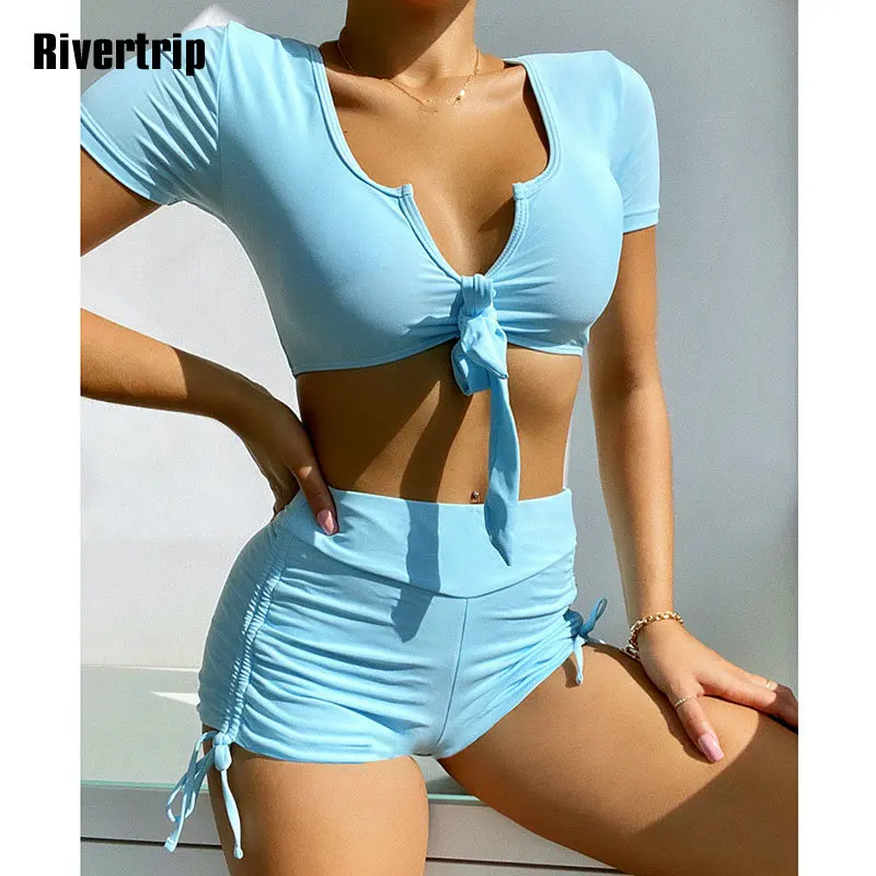 

Rivertrip Push Up Bikinis High Waist Swimsuits Women Tie Dye Swimwear Tie Waist Bathing Suits Summer New 2021 Sexy Beachwear