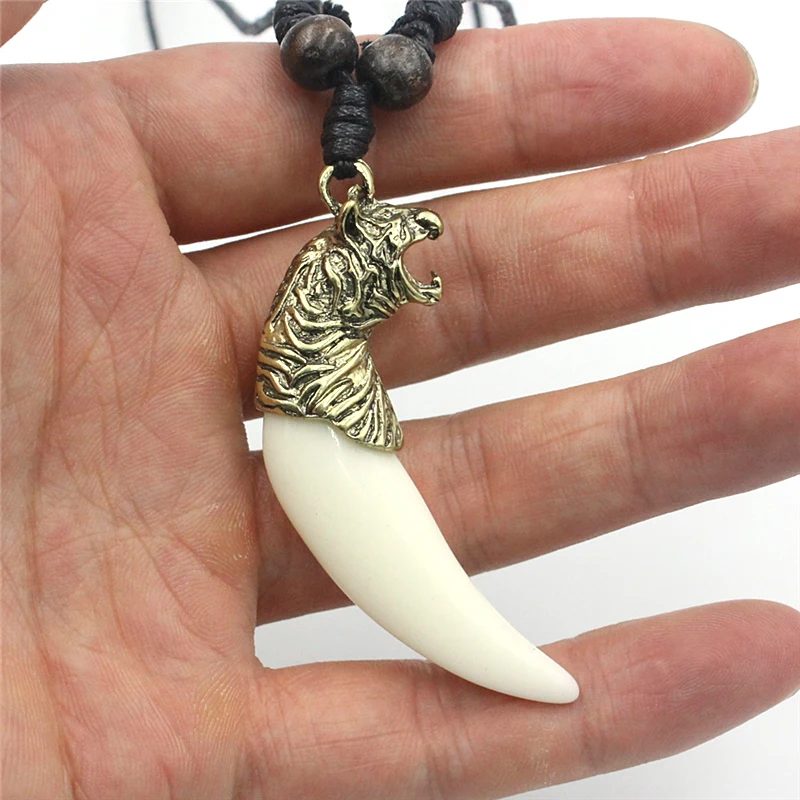 12 шт. Панк Сплав голова тигра акриловые зубы подвески ожерелья леопарда Подвески