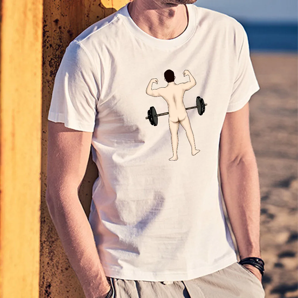 Футболка мужская с круглым вырезом забавная тенниска принтом штанги модная