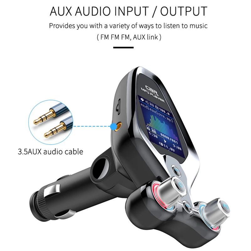 Handsfree Bluetooth 5.0 FM Transmitter One Key Power On/Off EQ Mode Car MP3 Music Player QC3.0 Dual USB Charger Folder | Автомобили и