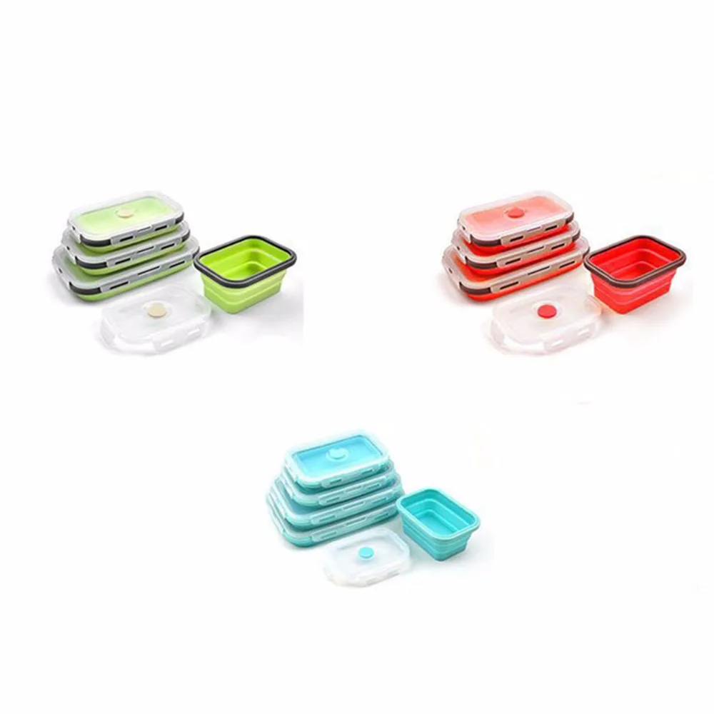 4 размера Портативный Силиконовый Ланч-бокс складной микроволновый пищевой