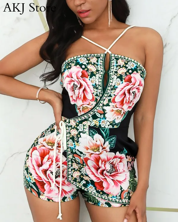 

Женский сексуальный короткий комбинезон на бретельках с цветочным принтом на каждый день, сексуальный Летний комбинезон