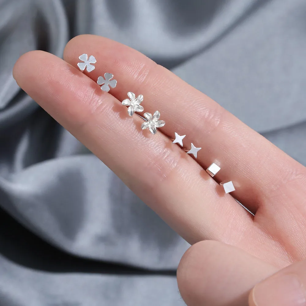 

32 Style NEW Real 999 Sterling Silver Mini Earrings for Women Men Star Moon Round Studs Students Ear Pin Minimalism Fine Jewelry