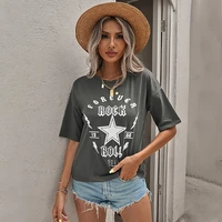 yikuo short sleeved t shirt female summer new european and american independence day letter short leisure jacket female
