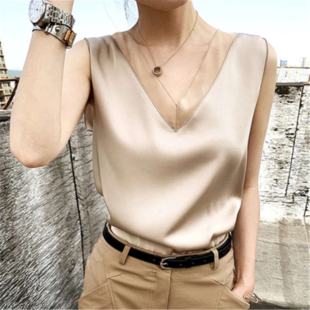 Блузка женская шифоновая черная летняя размера плюс шелковая атласная блузка