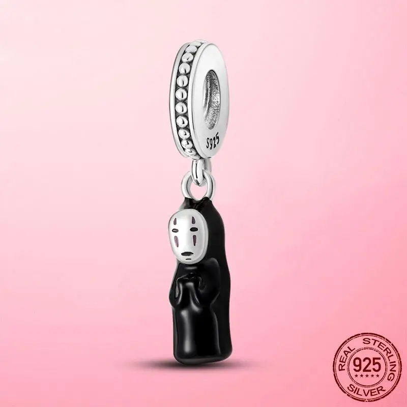 

Japan Character Pendant 925 Silver Black Enamel No Face Man Charm Beads fit Pandora 925 Original Bracelet Necklace DIY Jewellery