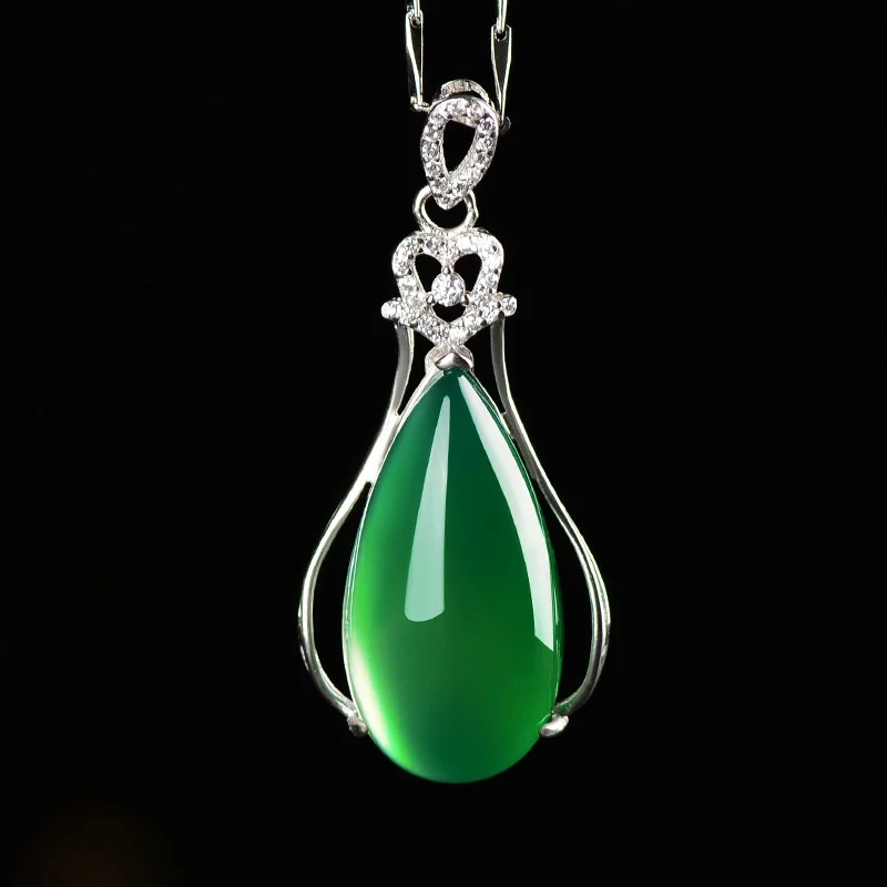 

Лидер продаж, натуральный зеленый халцедон ручной работы, инкрустированный каплями воды, ожерелье, кулон, модные ювелирные изделия для мужч...