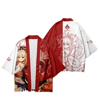 genshin impact yoimiya kimono cosplay costume casual loose plus size unisex t shirt tops pants otaku cosplay gifts