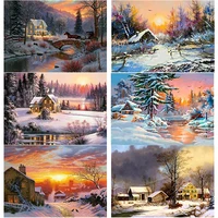 new 5d diy diamond painting snow scene cross stitch snow house diamond embroidery full square round drill home decor manual gift