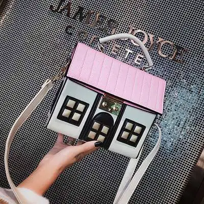 Design Funny Small House Bag Cute Cartoon Crossbody Handbag Women Personality Box Shape Shoulder Bag Fashion Messenger Bag Bolsa - Color: White
