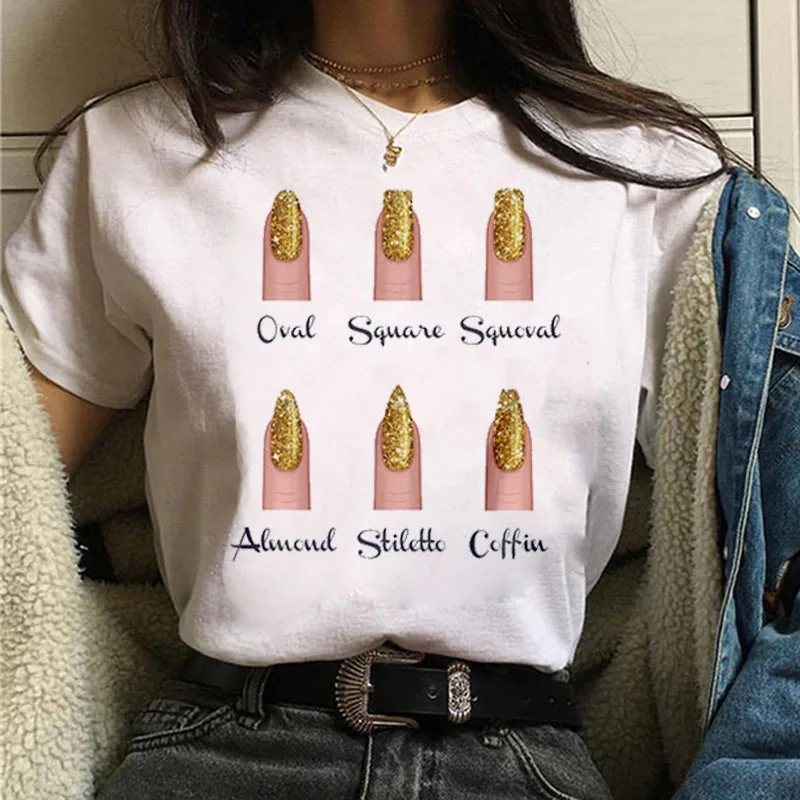 

Women T Shirt Personality Nail Art Print Tshirt Fun Summer Short-sleeve Harajuku Women's T-shirt 90s Girls Tee Female Tops Tee