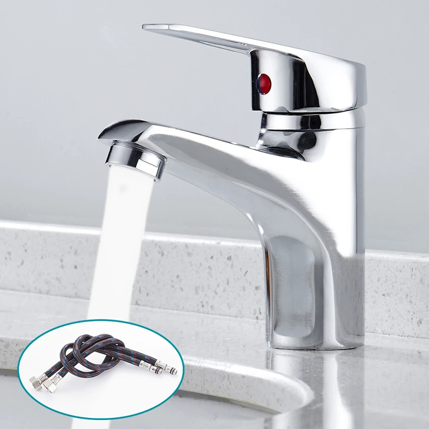 

Luxury Bathroom Basin Faucet Chrome Single Handle Kitchen Tap Faucet Mixer Hot and Cold Water Hose Chrome Bathroom Accessory
