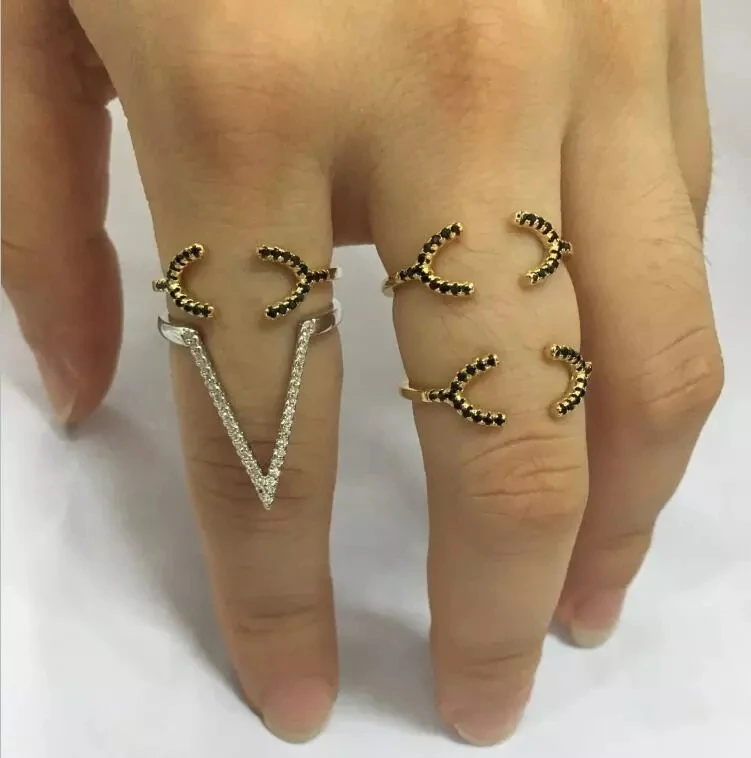 Новые черные кольца в стиле хип хоп панк двойная луна открытые регулируемые