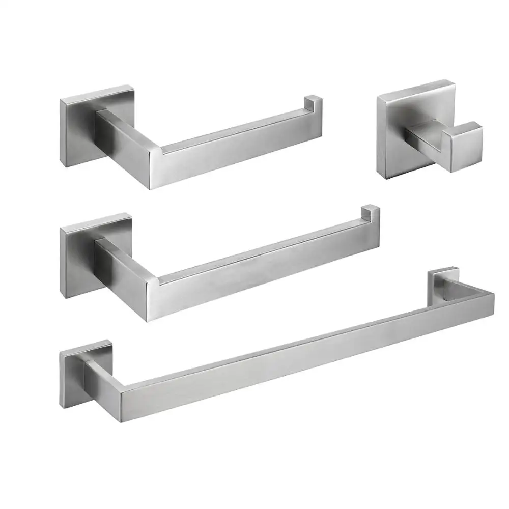 Brushed Nickel Stainless Steel Bathroom Hardware Accessories Set Robe Hook Towel Bar Towel Ring And Toilet Paper Holder