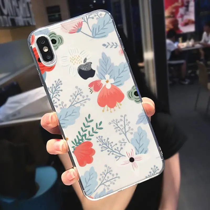 

Retro art Flower Romantic pattern Phone Case Transparent soft For iphone 5 5s 5c se 6 6s 7 8 11 12 plus mini x xs xr pro max