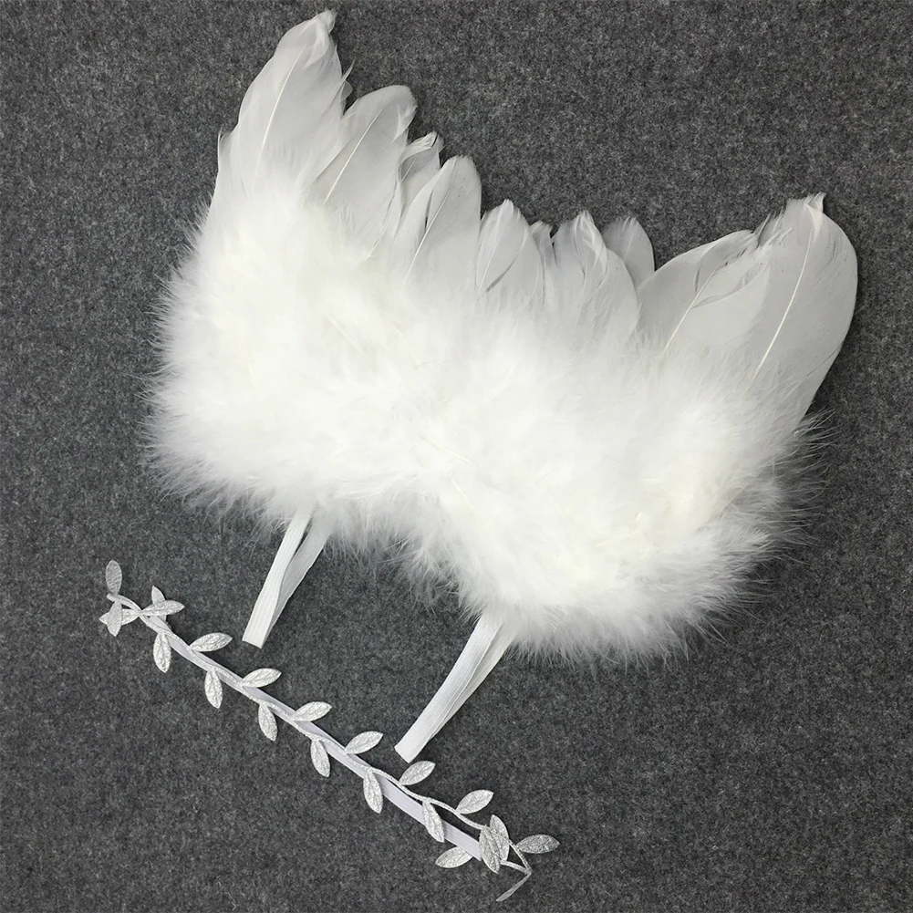 Boys Girls Leaf Headband Birthday Angel Wings Cute Newborn Baby Artificial Feather Gift DIY Photo Prop Set Art Soft Party |