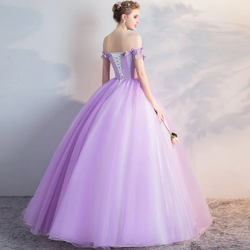 Светильник с открытыми плечами фиолетовое платье Quinceanera аппликацией лавандовое